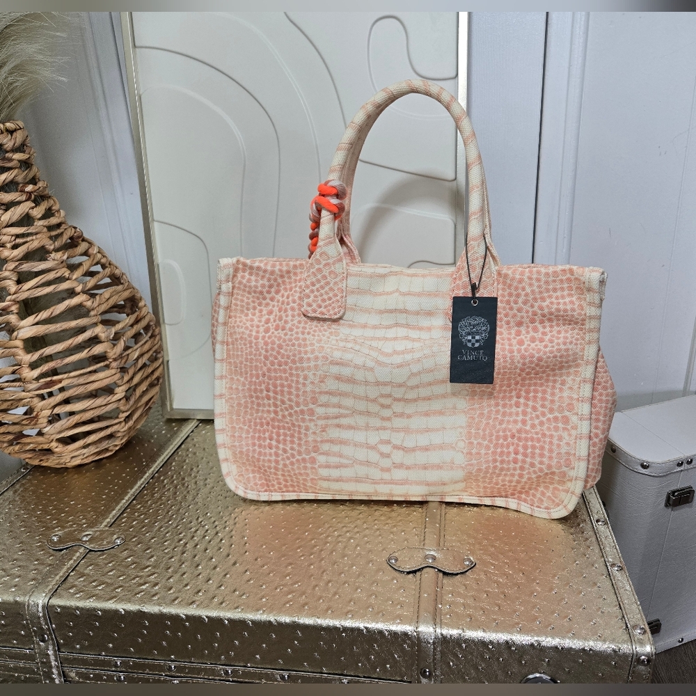 VINCE CAMUTO SORBET REPTILE PATTERN ORLA CANVAS TOTE 🧡